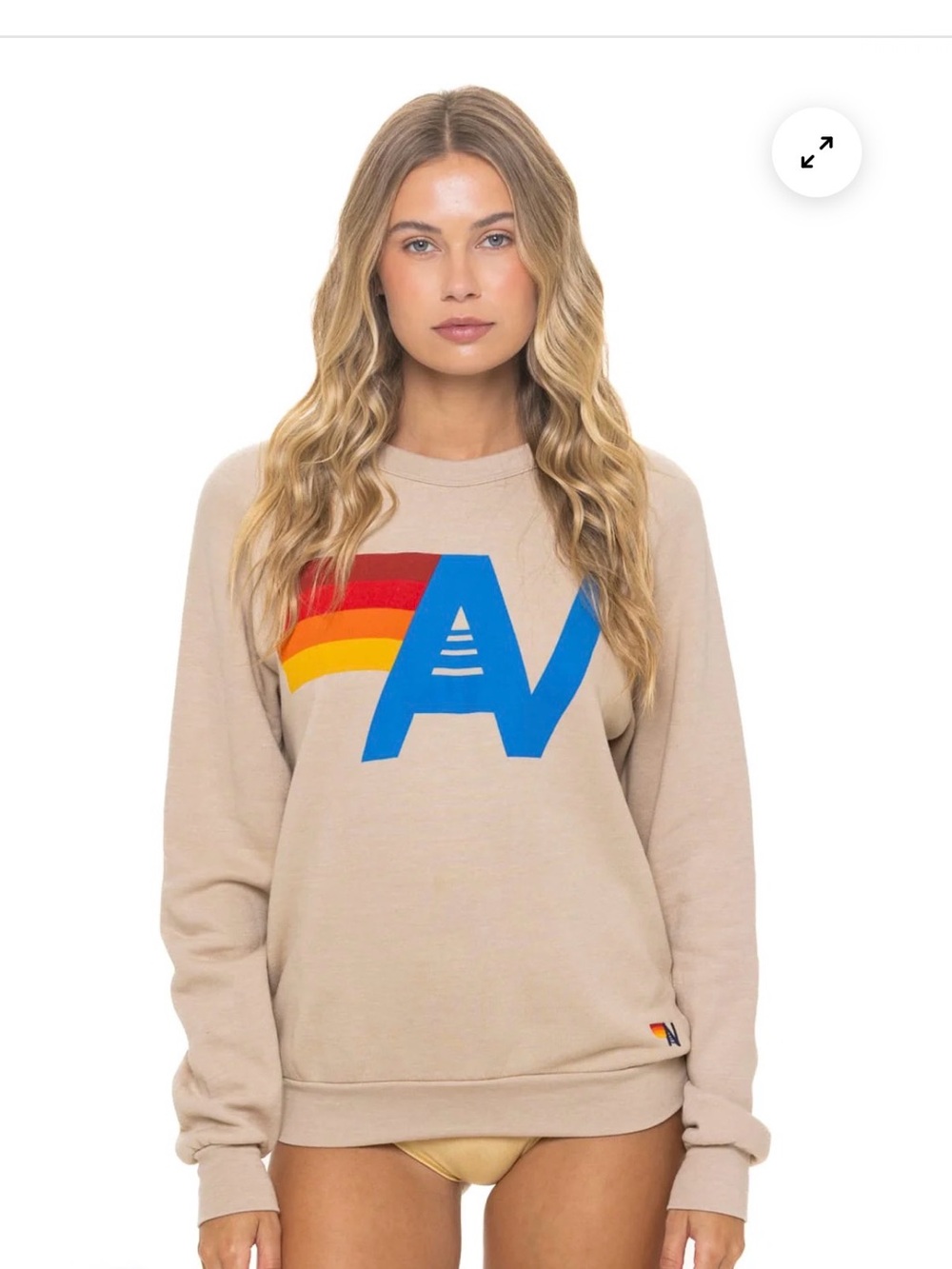 Aviator Nation Logo Crewneck Sweatshirt in Sand Size Small EUC